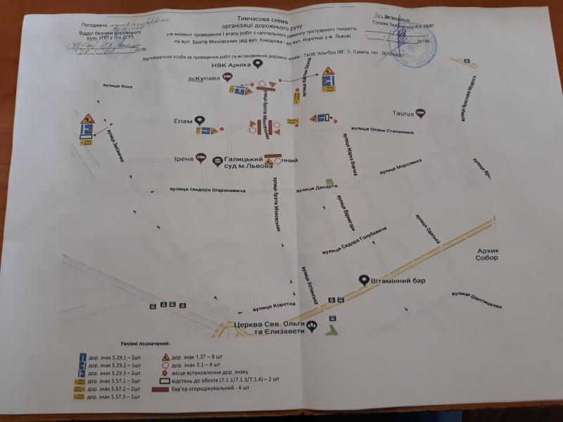 Фото 1: Від сьогодні для проведення ремонтних робіт для руху транспорту перекрито вул. Братів Міхновських