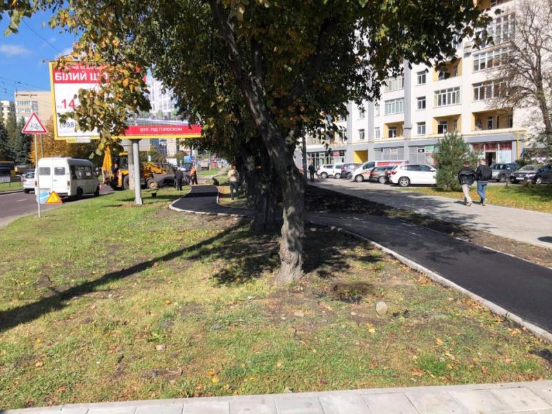 Фото 1: На&nbsp;пр.&nbsp;Чорновола продовжують облаштування велодоріжки: розпочали асфальтування