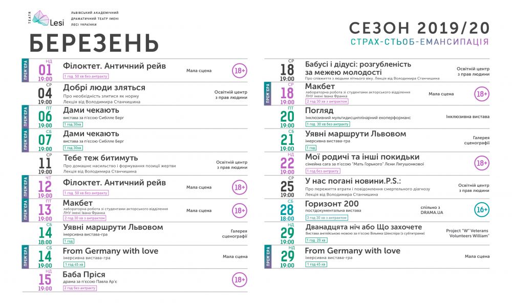 Фото 1: На&nbsp;березень Театр Лесі підготував чотири прем&rsquo;єри