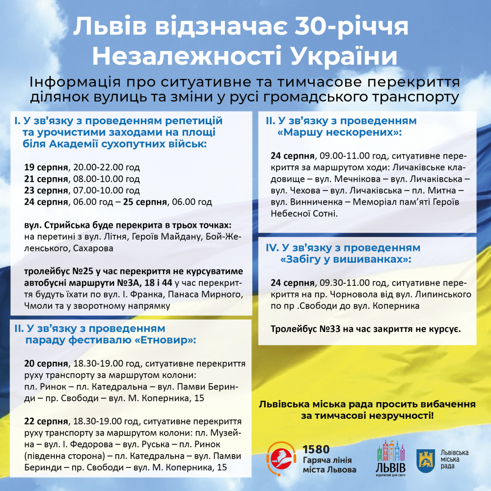 Фото 2: Львів святкує День Незалежності України: обмеження та зміни в русі громадського транспорту