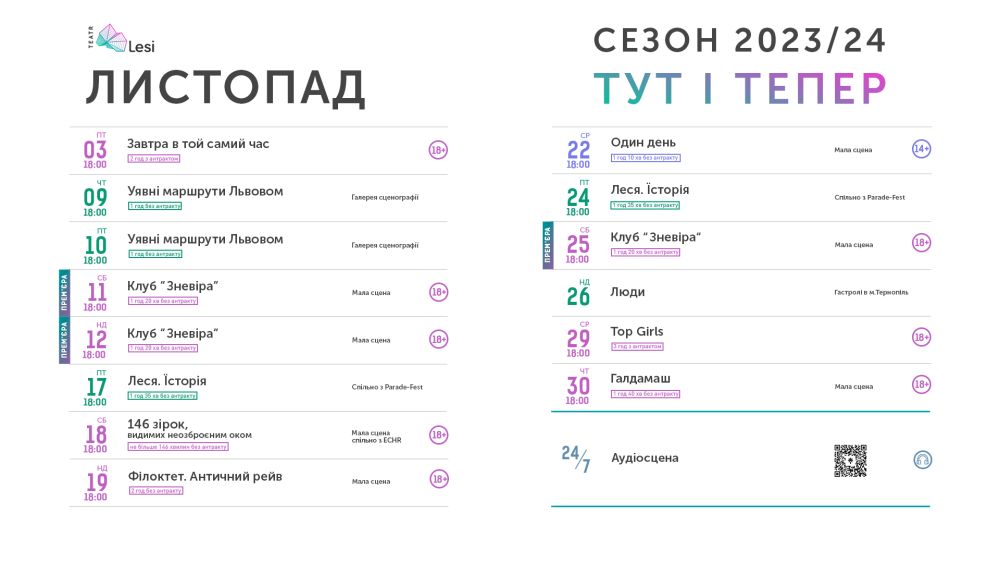 Фото 1: Що подивитися у Театрі Лесі у листопаді: репертуар