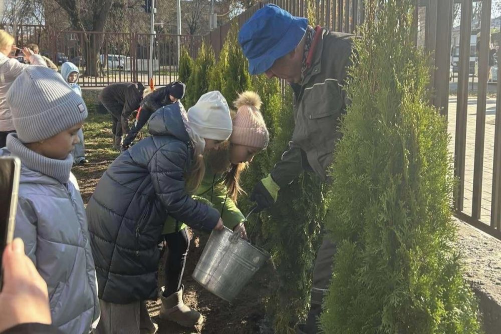 Фото 1: У шести школах та дитсадках Львова висадили дерева і кущі