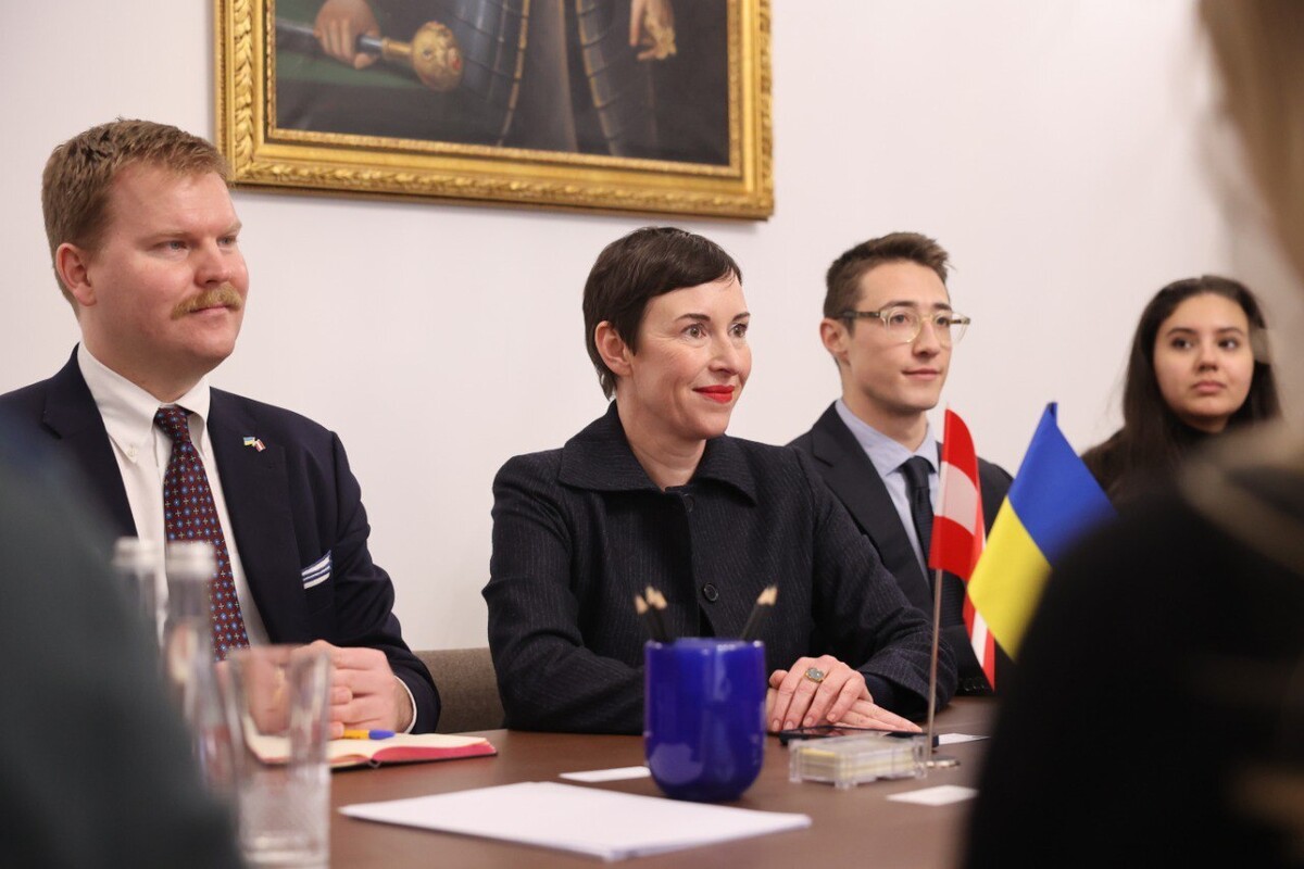 Генріка Брандштеттер, Депутатка нижньої палати парламенту Австрії сидить за столом. Поруч інші представники австрійського парламенту.