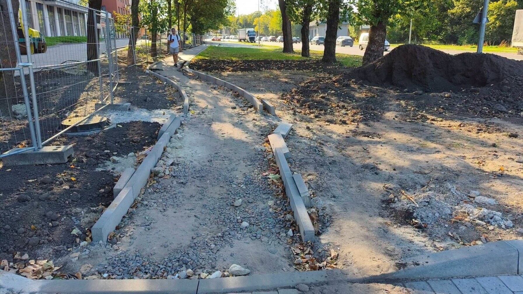 На Промисловій розбирають щойно вкладену бруківку, щоб врятувати дерева від забудовника