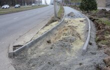 Фото 1: На вул. Княгині Ольги тривають роботи з будівництва велодоріжки