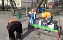 Фото 4: Комунальні служби дезінфікують місто: миють вулиці, тротуари, зупинки транспорту, сходові клітки будинків