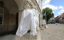 Фото 18: Медичні працівники одягнули левів перед мерією Львова у вишиванки