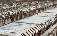 Фото 1: Будівництво шляхопроводу на Рясне: між мостовими балками вже встановлюють плити