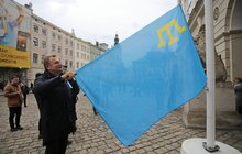 Фото 1: З нагоди 6-ої річниці окупації Криму Росією у центрі Львова відбулась акція-протест «Крим — це Україна!»