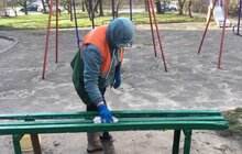 Фото 31: Комунальні служби дезінфікують місто: миють вулиці, тротуари, зупинки транспорту, сходові клітки будинків
