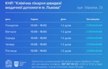 Фото 3: Графік роботи центрів вакцинації впродовж цього тижня