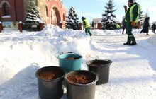 Фото 5: У парку «700-річчя Львова» продовжують посипати доріжки кавовою гущею для боротьби з ожеледицею