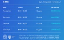Фото 2: Графік роботи центрів вакцинації впродовж цього тижня
