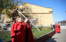 Фото 5: Найбільшого лева Львова одягнули у національний стяг, а студенти пройшли ходою до Янівського кладовища — Львів відзначає 101-шу річницю створення ЗУНР