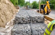 Фото 4: На в’їзді до Львова укріплюють схил: габіонна підпірна стінка вже готова на 40%