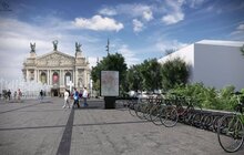 Фото 1: На площі перед Оперним театром тривають роботи з облаштування «сухого» фонтану
