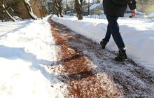 Фото 9: У парку «700-річчя Львова» продовжують посипати доріжки кавовою гущею для боротьби з ожеледицею