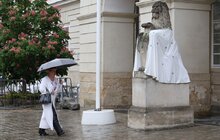 Фото 2: День вишиванки: львівських левів перед Ратушею одягнули у вишиті сорочки (фото/відео)