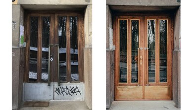 Фото: Реставратори відновили історичні двері поблизу Академії сухопутних військ