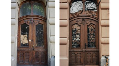 Фото: Реставратори відновили дерев’яну квіткову браму у столітній кам’яниці