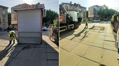 Фото: Заважав простору Lem Station: на вулиці Вітовського демонтували кіоск, який не працював 2 роки