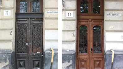Фото: Відновлено дерев’яну браму в будинку на вул. О. Степанівни, 11: вартість робіт 58,4 тис. грн